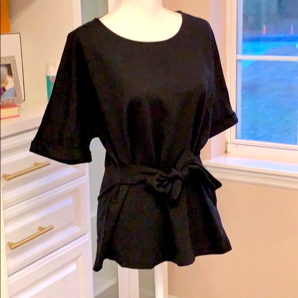 Tahari Tops - Tahari Tie Waste Black Top
